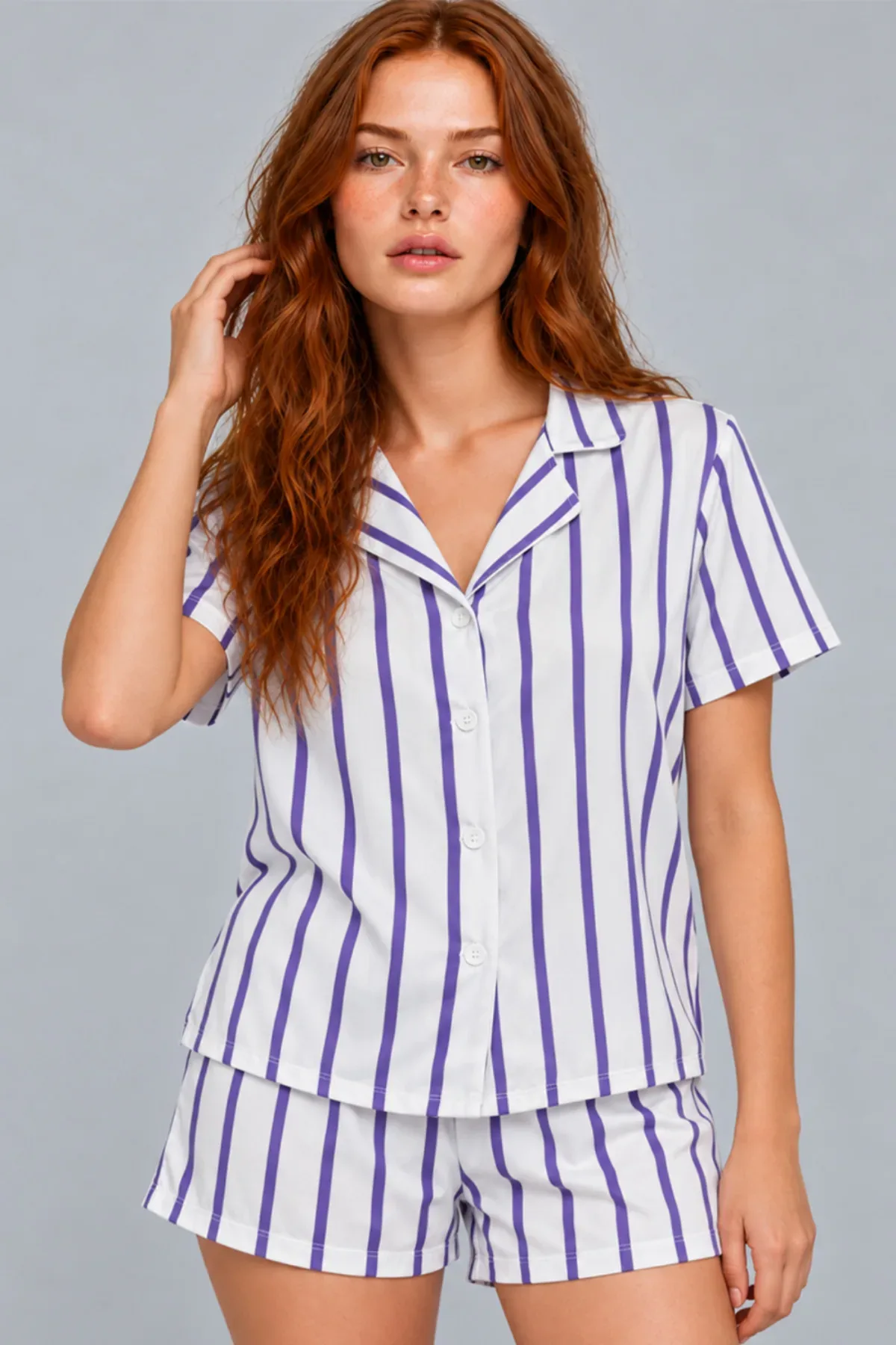 Kadın Çizgili Şortlu Kısa Kollu Pijama Takımı 4817