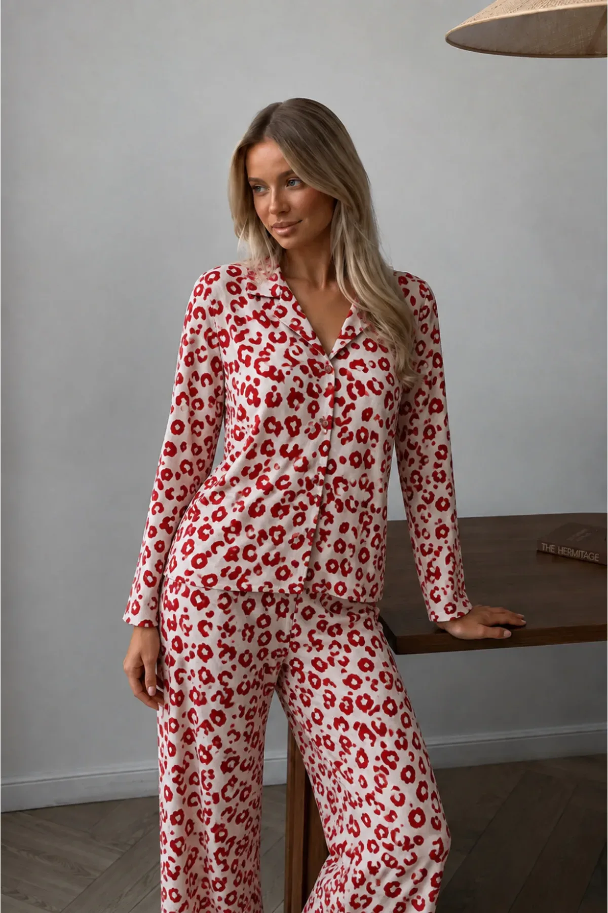 Kadın Düğmeli Uzun Uyku ve Pijama Takımı