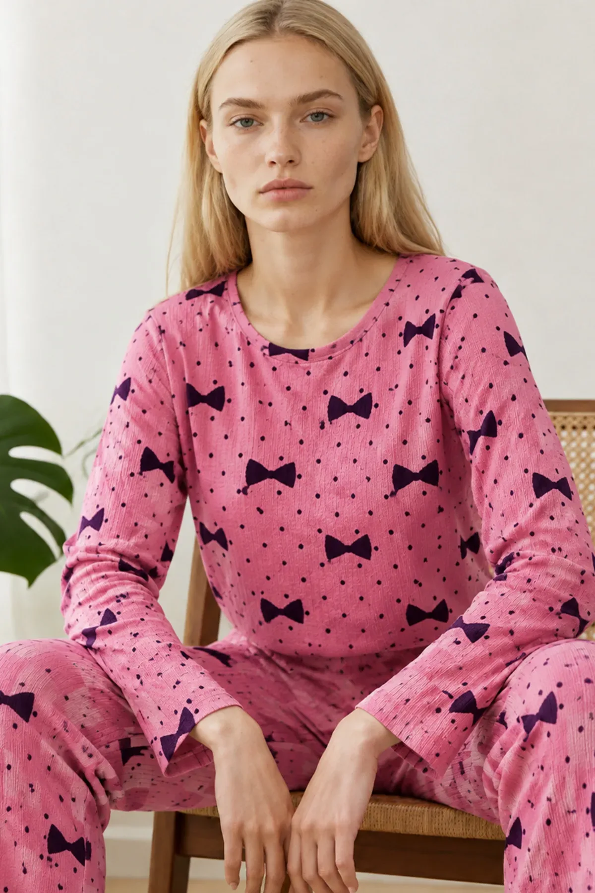 Kadın Desenli Nefes Alan Pijama Takımı 4694
