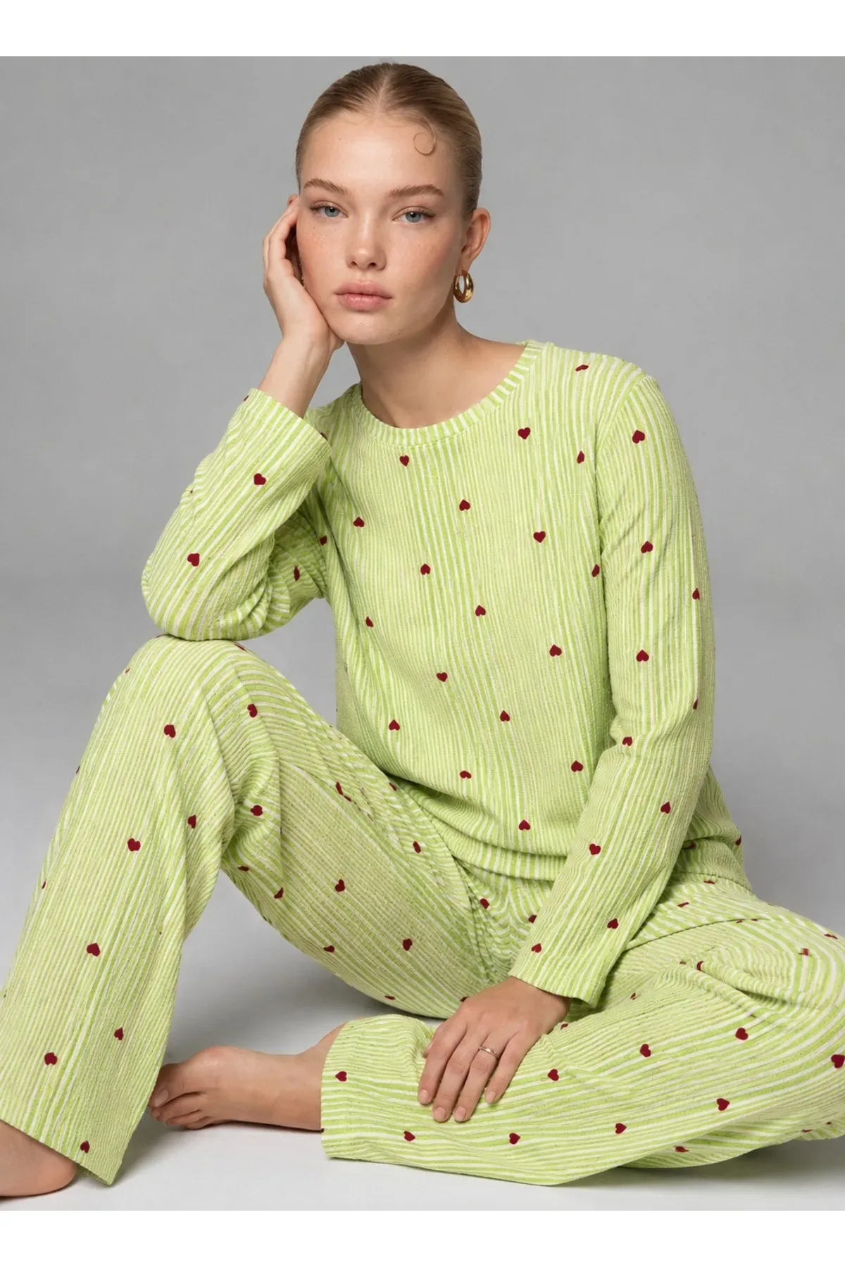 Kadın Desenli Uzun Kollu Pijama Takımı 4722