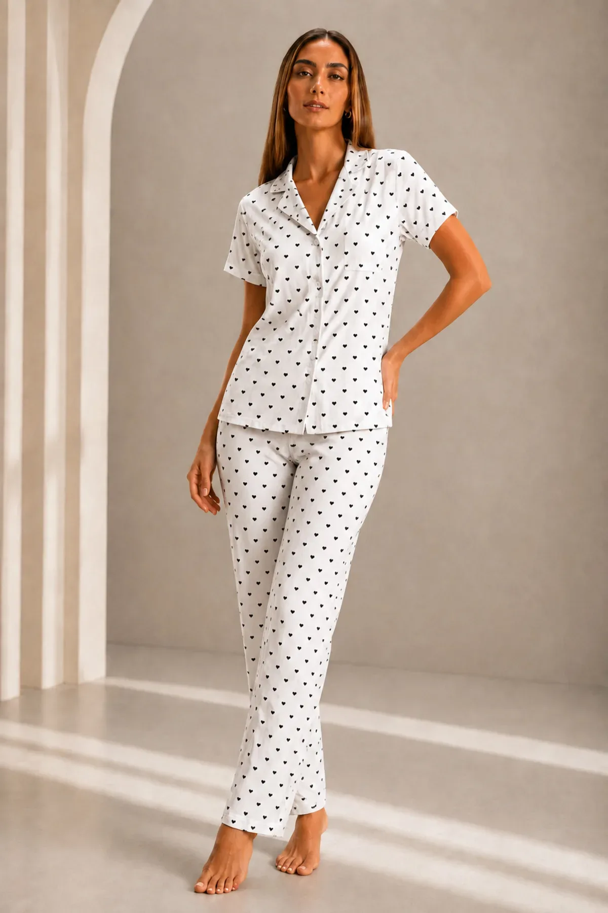 Kadın Kısa Kol Rahat Kalıp Şık Pijama Takımı