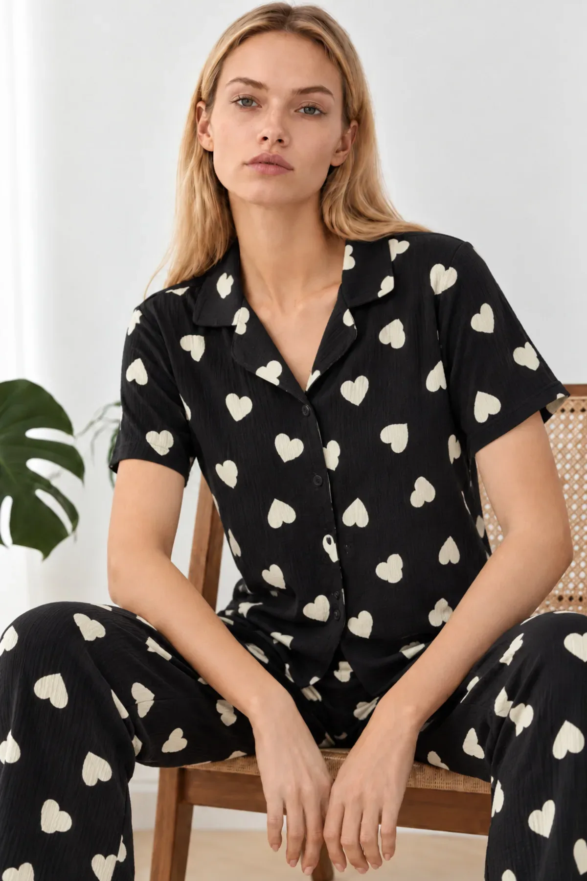 Kadın Kalpli Kısa Kollu Pijama Takımı 4825