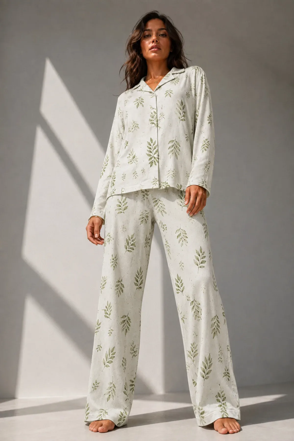 Kadın Uzun Kol Pamuklu Pijama Takımı